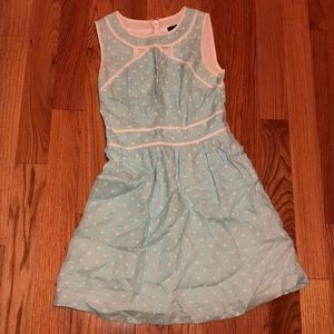 Teal and white polkadot dress